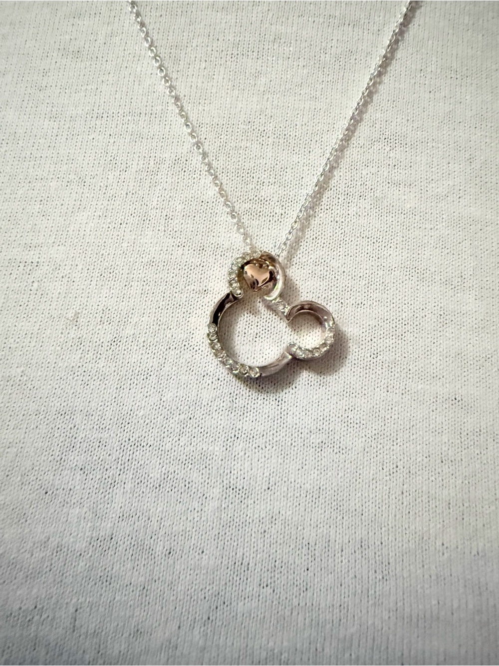 Silver and Rose Gold Interlocking Mickey Mouse Pendant Necklace - Women Jewelry
